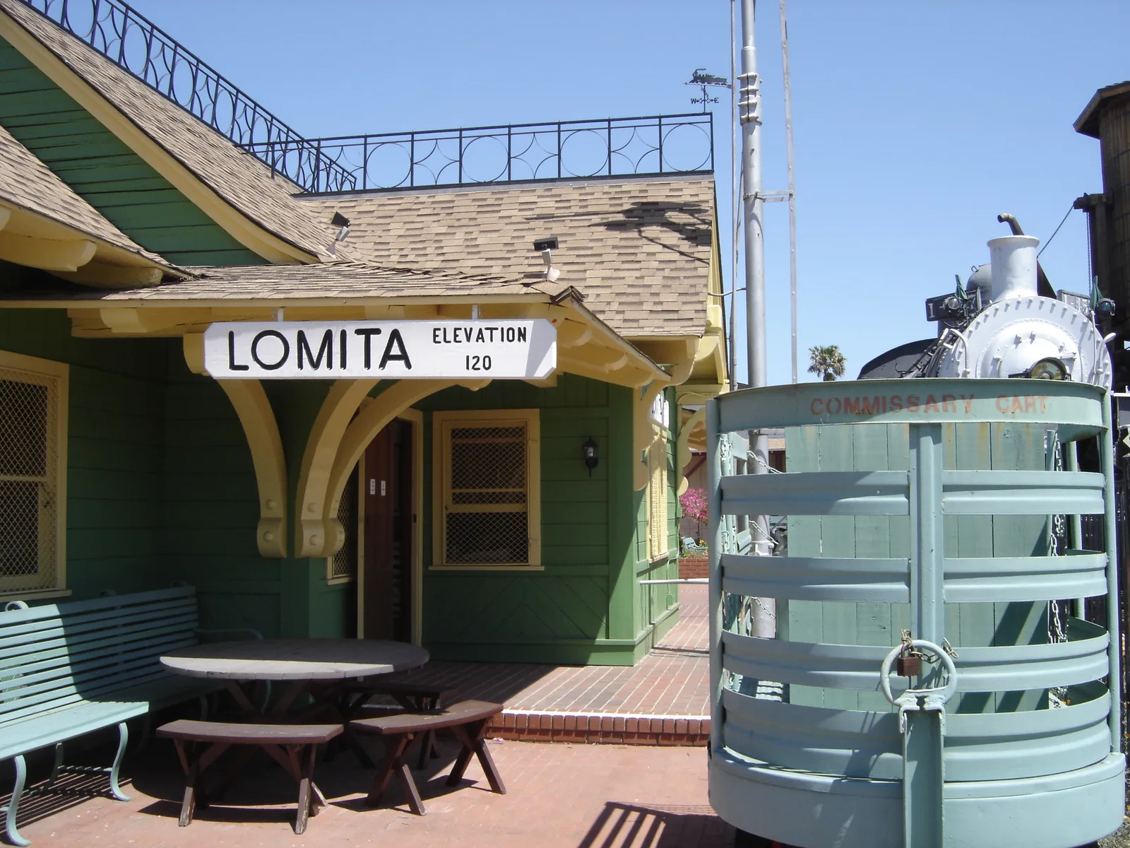 The restored train depot building of the Lomita Railroad Museum