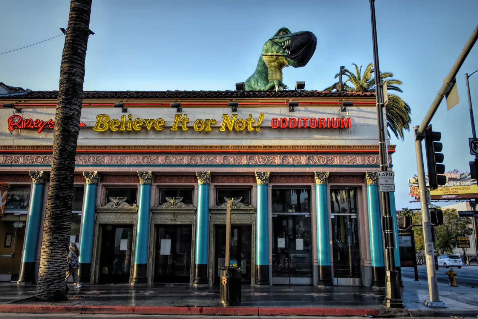 Neon marquee and facade of Ripley's Believe It Or Not! Odditorium on Hollywood Boulevard