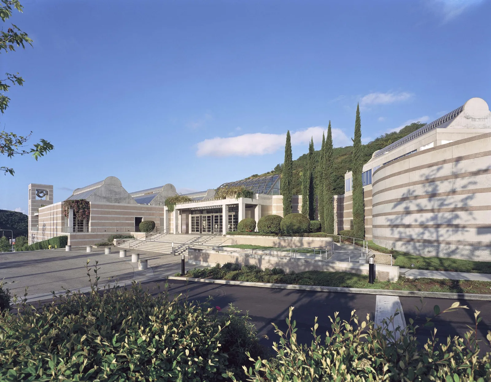 Moshe Safdie-designed architecture of the Skirball Cultural Center in the Sepulveda Pass, Los Angeles