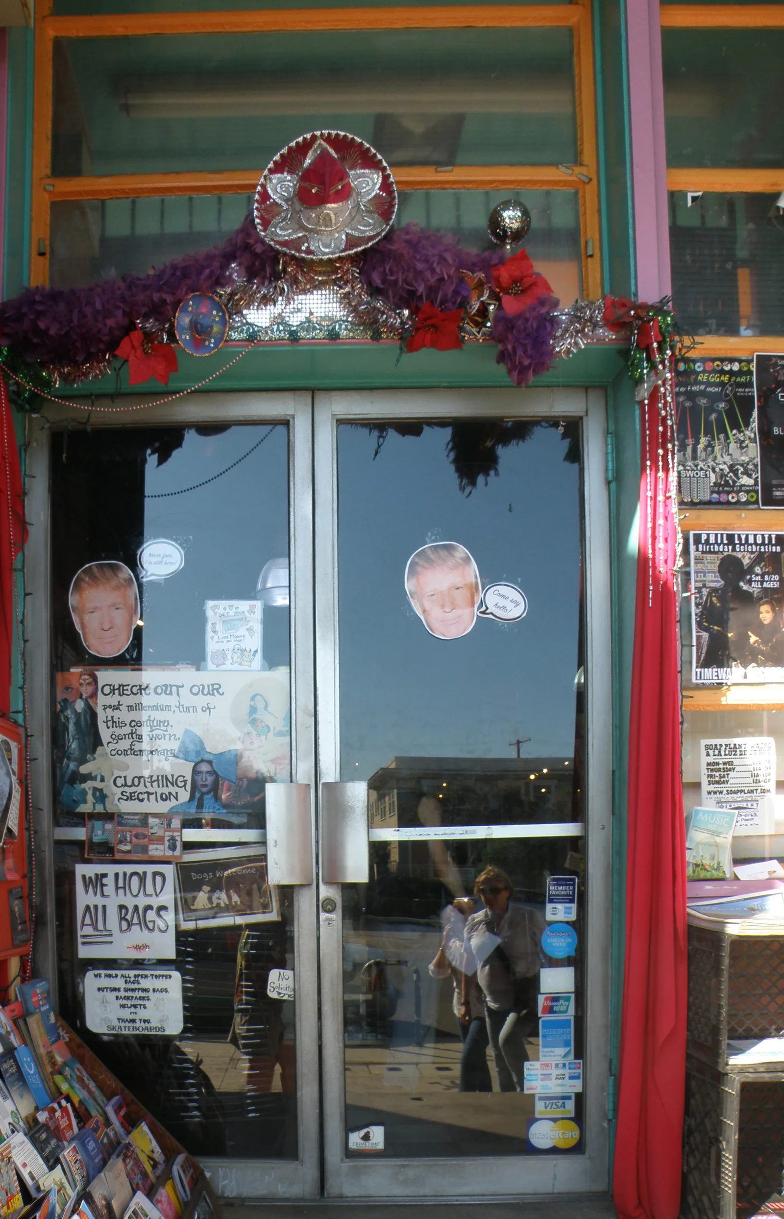 Colorful storefront entrance of Soap Plant / Wacko on Hollywood Boulevard
