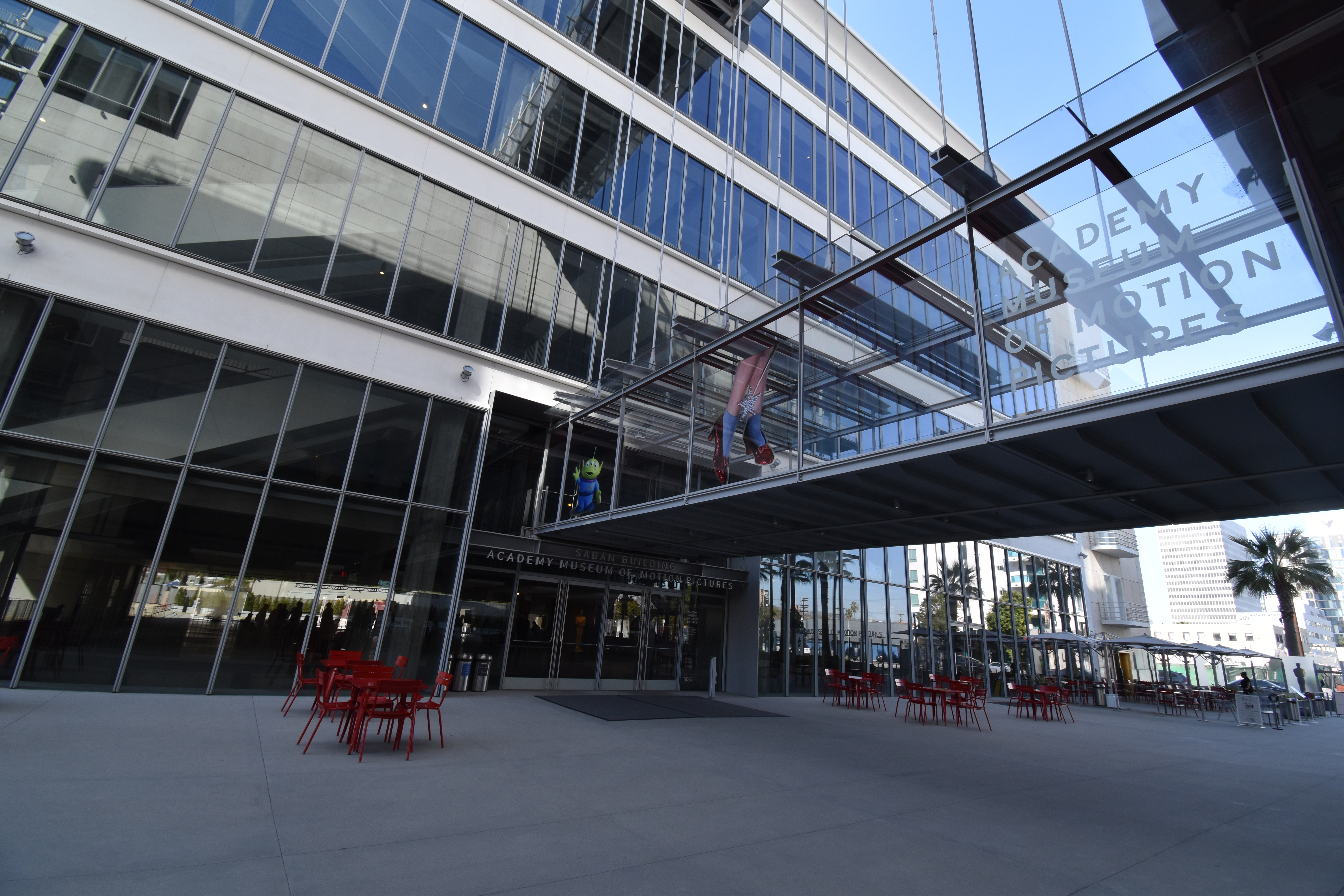 Exterior of the Academy Museum of Motion Pictures with the Renzo Piano spherical building in Los Angeles