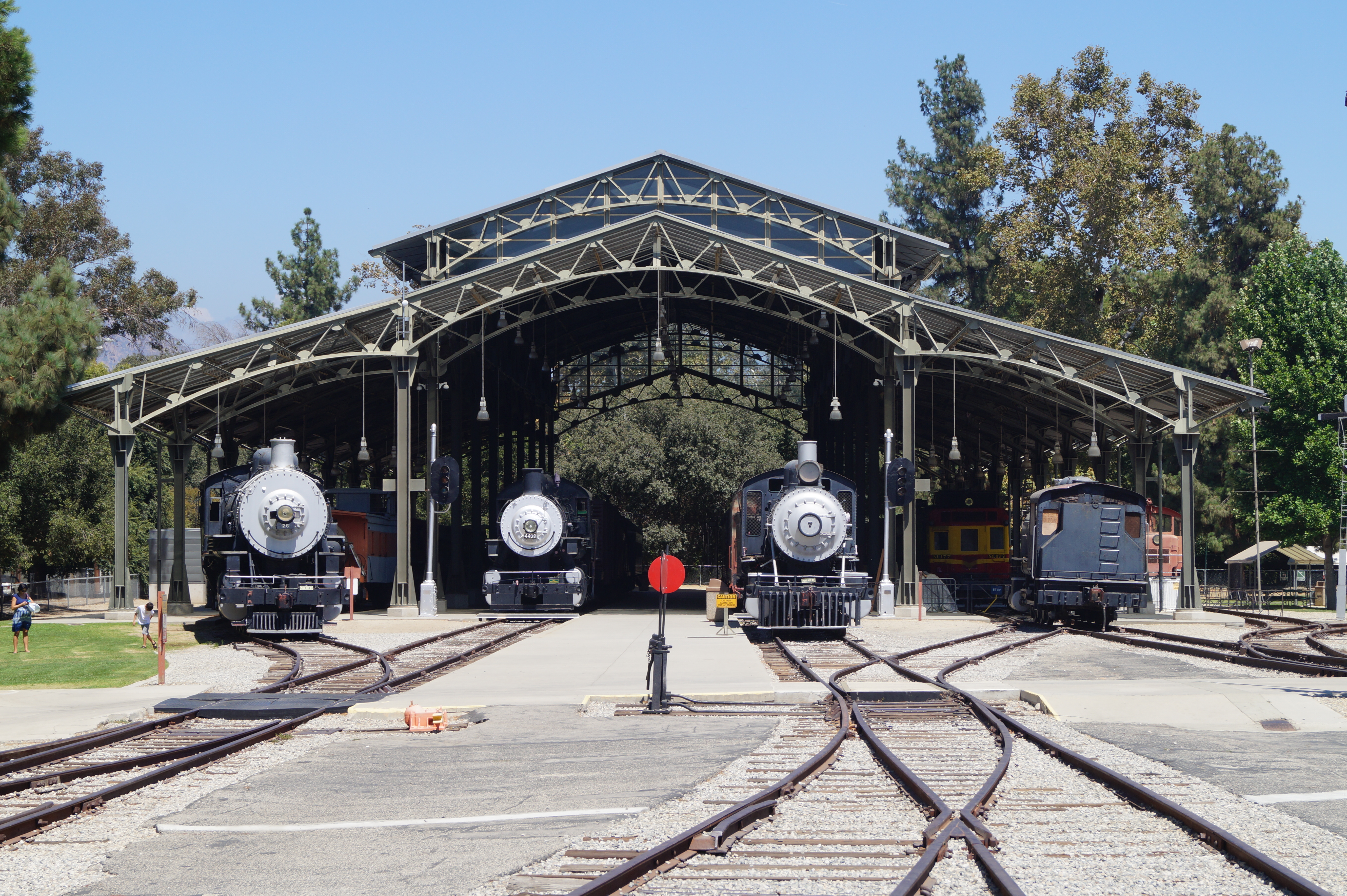 Vintage locomotives on display at Travel Town Museum in Griffith Park