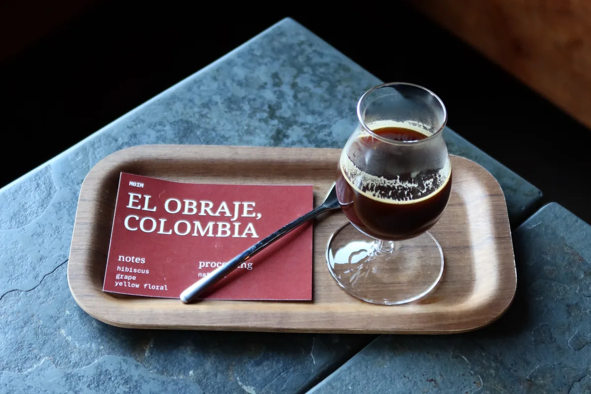 A Colombian single-origin coffee on the bar at Onul Coffee inside Bar Bandini, Echo Park