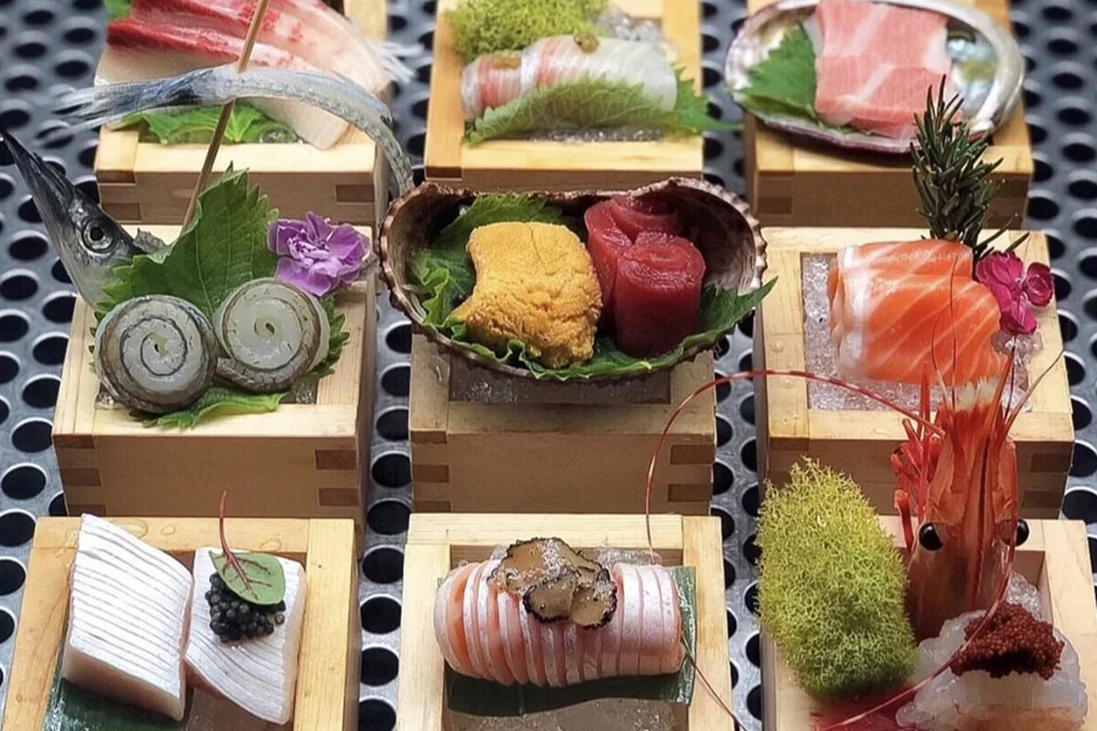 A spread of sushi and small plates at Ueki inside Blue Ribbon Sushi, Pacific Palisades