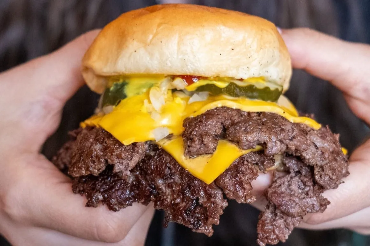A double wagyu smash burger at Burger She Wrote in Brentwood