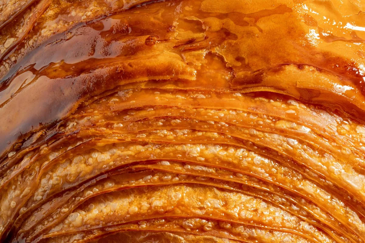 The caramelized layers of a laminated pastry at Matilda's Bakery in Santa Monica
