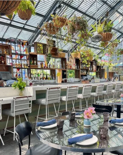 Openaire, greenhouse-style dining room at The Line Hotel, Koreatown