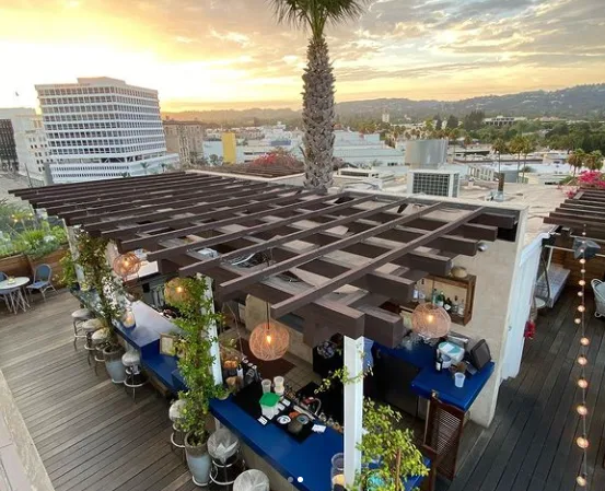 Above SIXTY rooftop pool lounge at SIXTY Beverly Hills Hotel