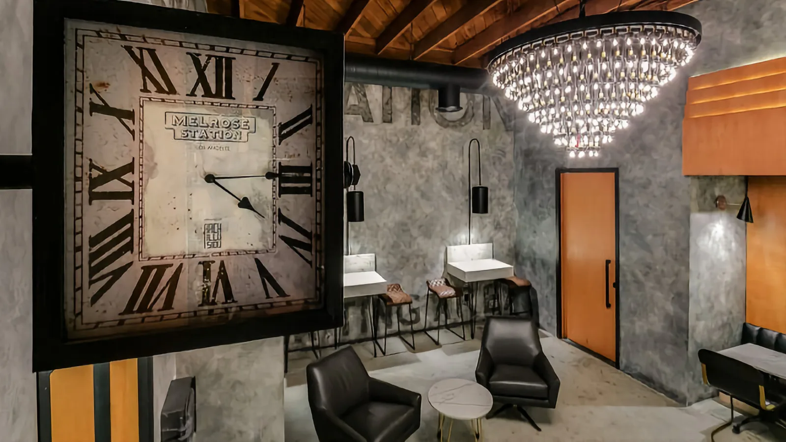 Hidden train-station themed bar inside Glass Hookah Lounge on Melrose Avenue