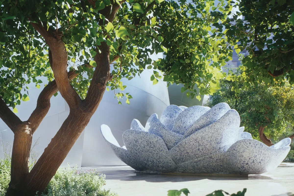 A Rose for Lilly, the Frank Gehry fountain in the Blue Ribbon Garden at Walt Disney Concert Hall