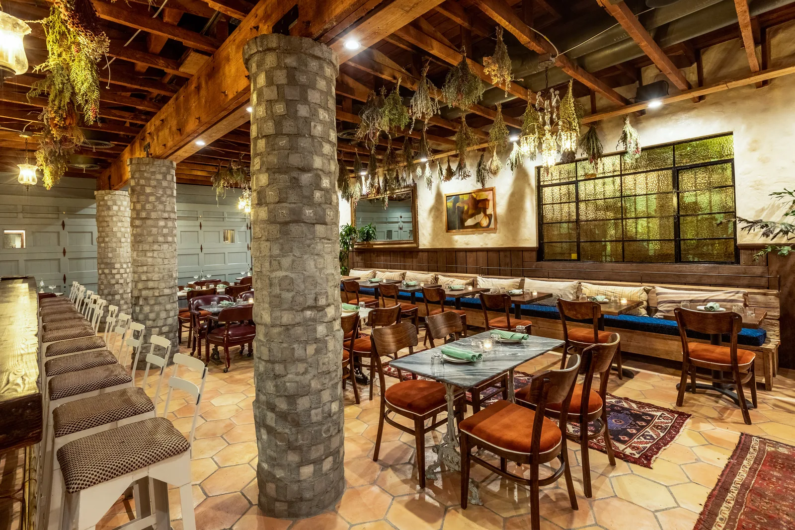 The rustic patio and dining room at Bacari Silver Lake restaurant, Los Angeles.