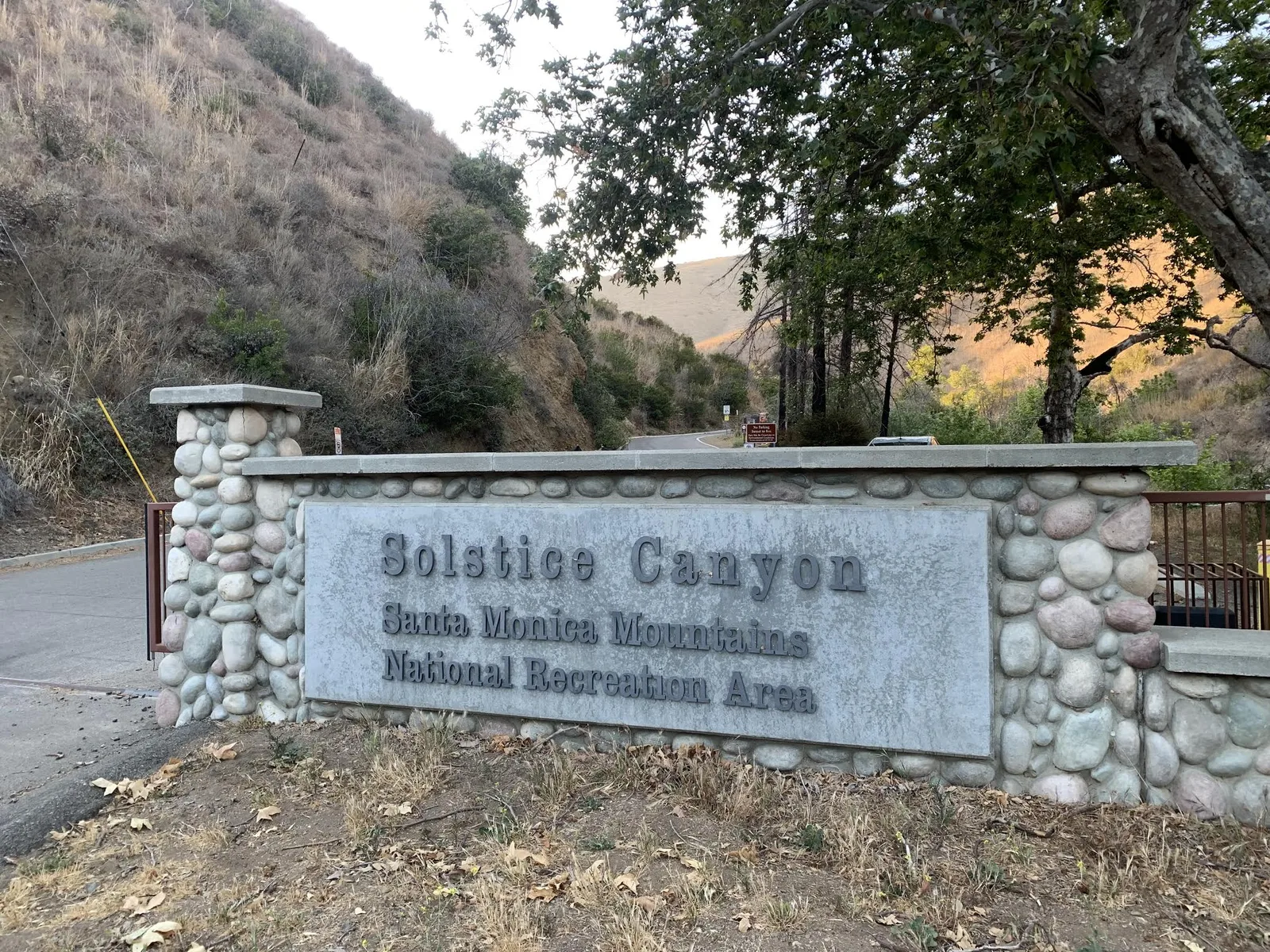 The Solstice Canyon park entrance sign in the Santa Monica Mountains