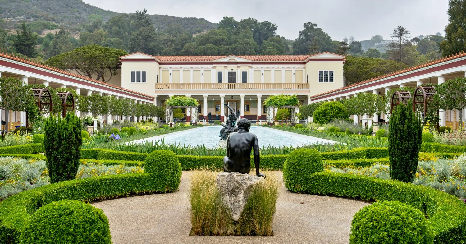 The formal gardens and courtyard of the Getty Villa