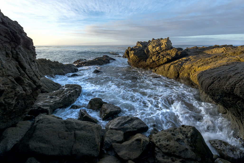Rocky tidepools and reefs at the coastal edge of Malibu