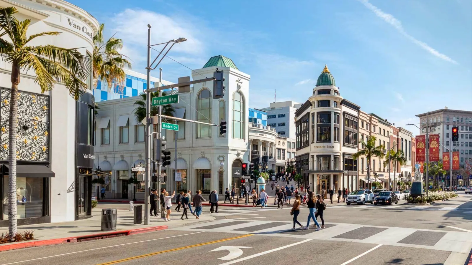 Shoppers walking along the Rodeo Drive shopping district in Beverly Hills.