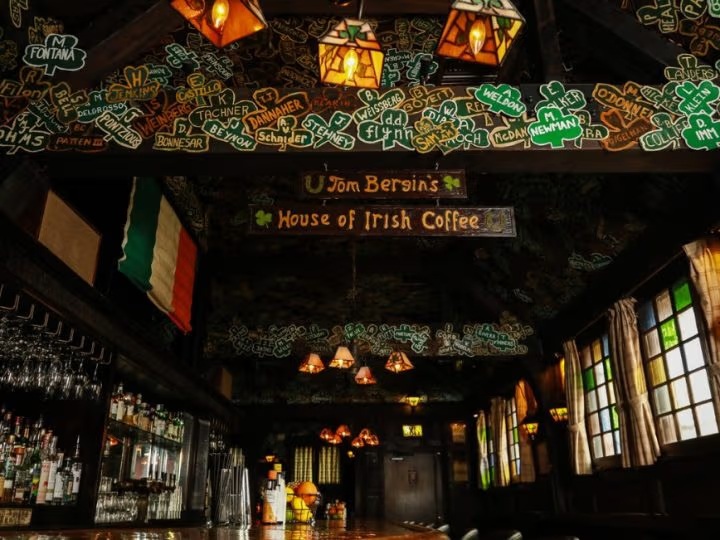 Tom Bergin's pub ceiling covered in paper shamrocks, Fairfax