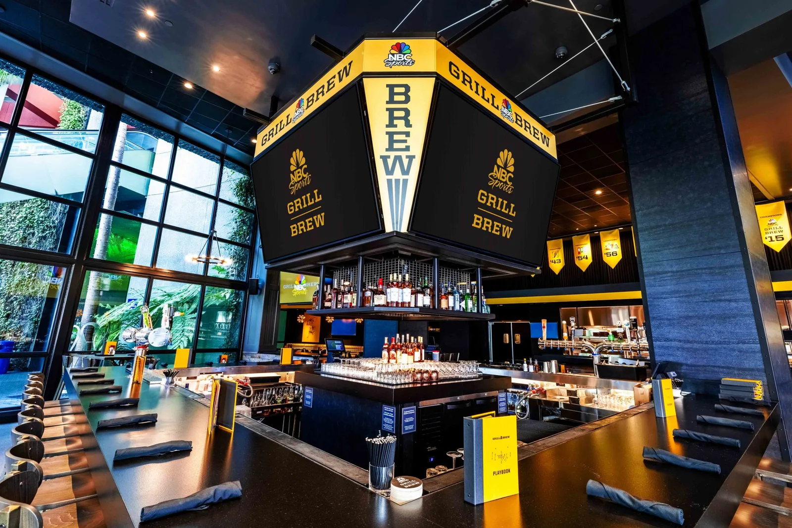 Interior of NBC Sports Grill & Brew with big-screen TVs at Universal CityWalk