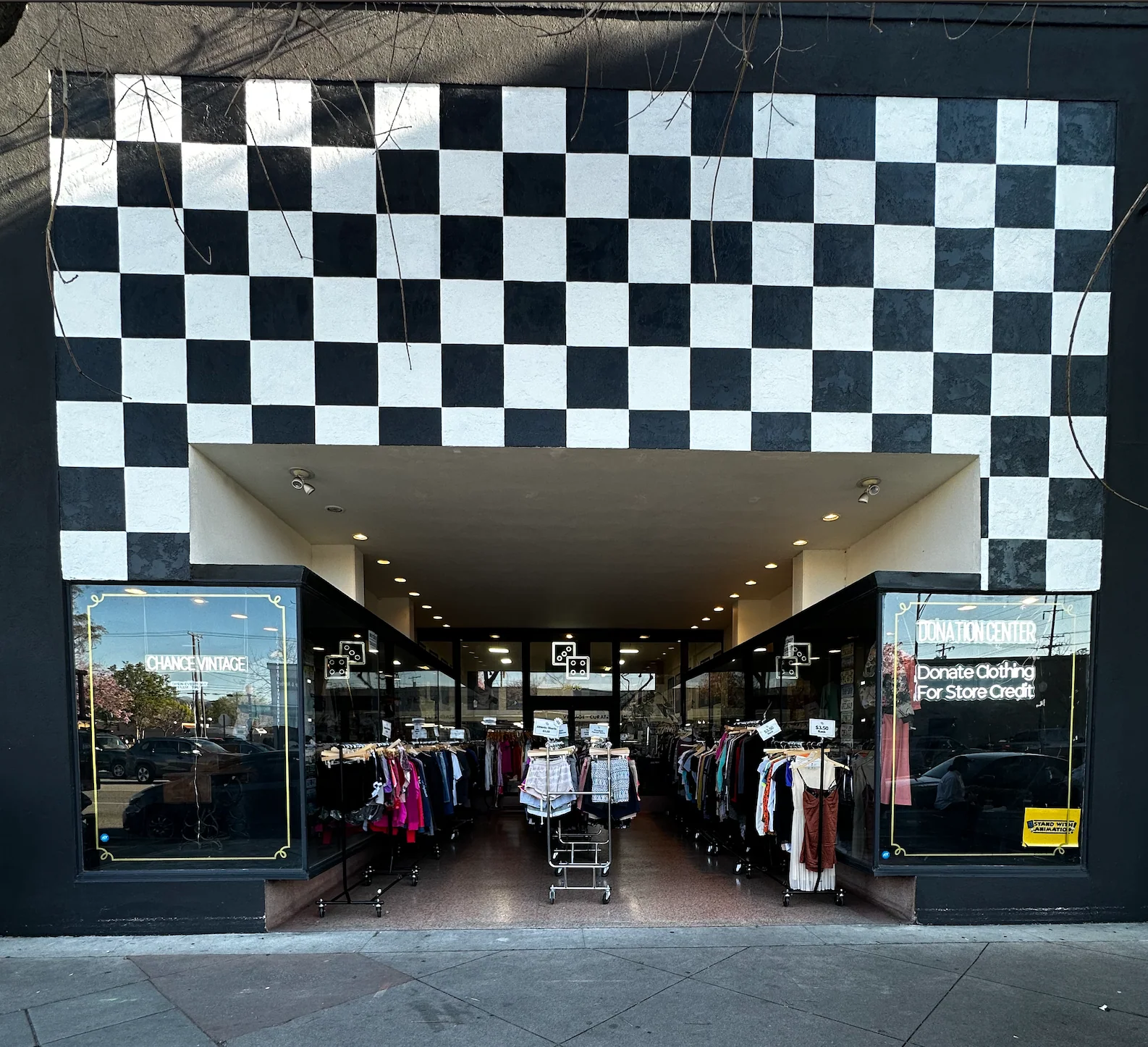 The checkerboard-floor interior of a Los Angeles vintage store