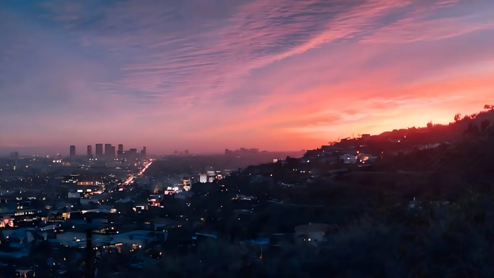 Los Angeles skyline at sunset