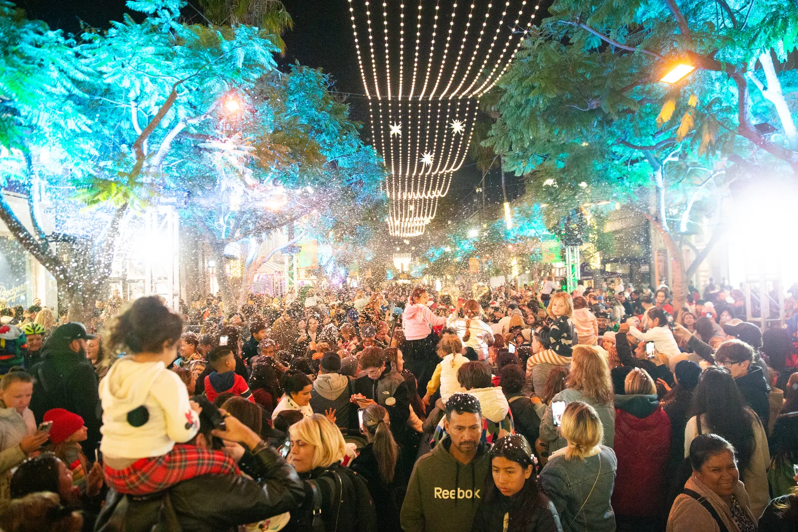 Santa lights the official City of Santa Monica holiday tree on Third Street Promenade in Downtown Santa Monica.