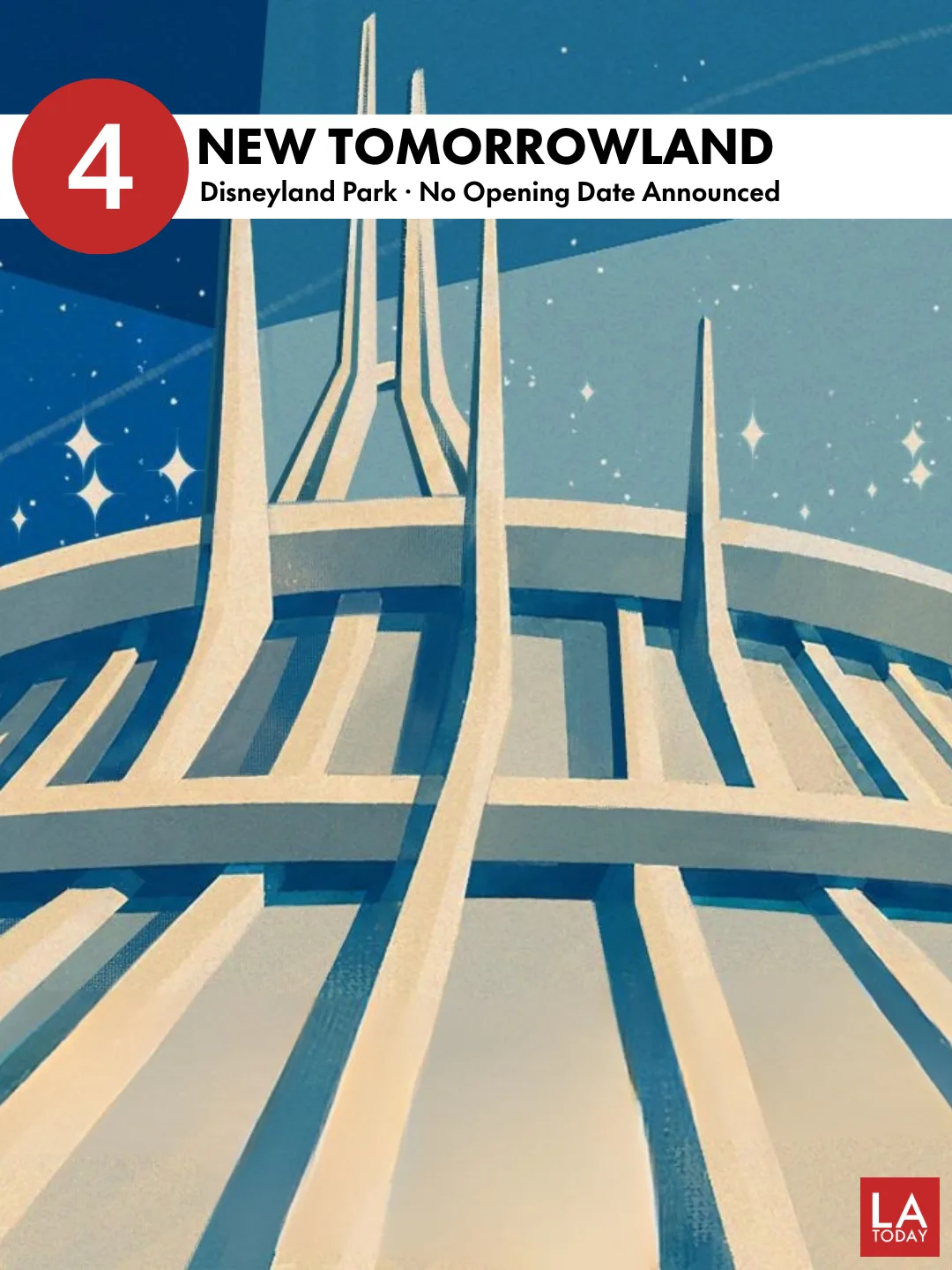 LA Today slide 4: reimagined Tomorrowland, Disneyland Park, no opening date announced