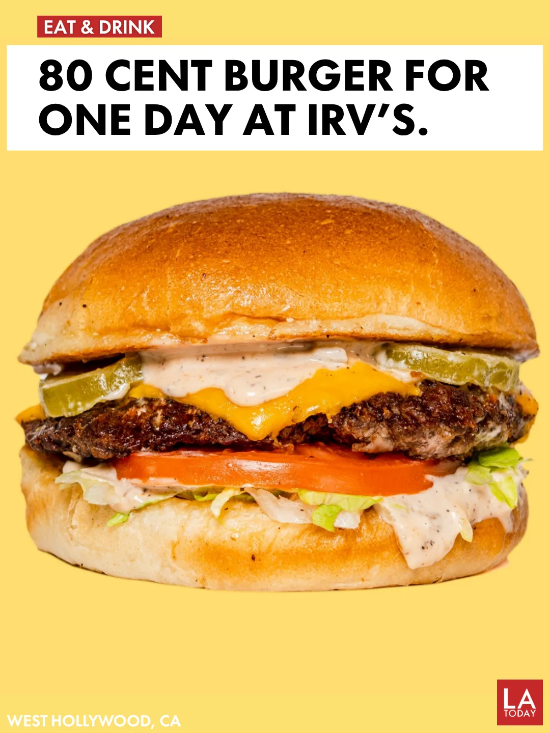 Irv's Burgers Original Roadside Single Burger, on sale for 80 cents on August 26, 2026