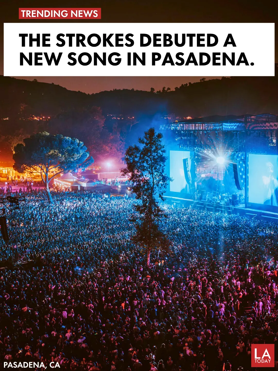 Festival crowd at night in front of the stage at Just Like Heaven 2026 at Brookside at the Rose Bowl in Pasadena