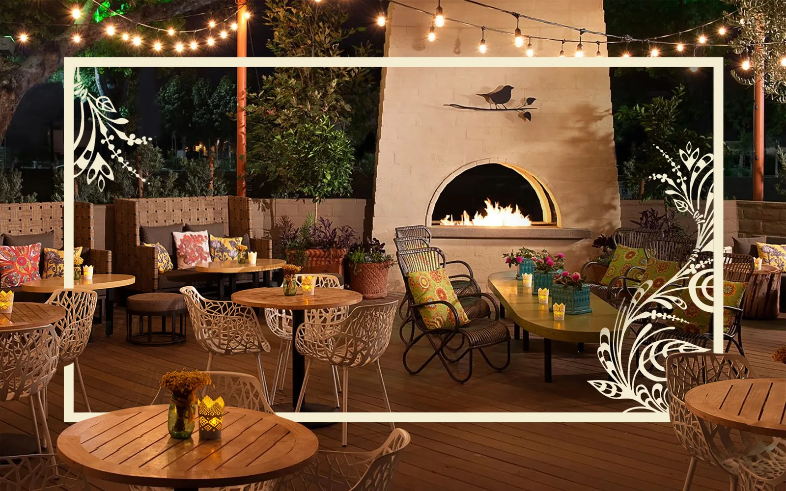 The Front Yard restaurant patio under the sycamores, North Hollywood